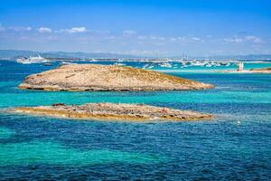 Formentera balearic island view from sea of the west coast photo