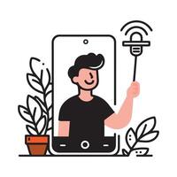 selfie foto línea iconos, teléfono icono vector ilustración