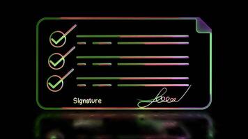 Glowing looping icon electronic signature neon effect, black background video