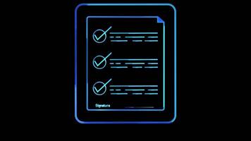 Glowing looping icon electronic signature neon effect, black background video