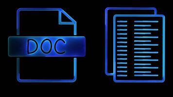 Glowing looping icon document neon effect, black background video