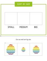 Sort by size activity with Easter eggs. Educational game for preschool and pre kindergarten. Sorting worksheet for school and homeschool vector