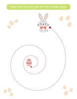 Tracing practice activity with cute bunny and Easter egg. Prewriting worksheet for preschool and pre kinder. Easter educational game. Tracing spirals vector