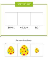 Sort by size activity with Easter eggs. Educational game for preschool and pre kindergarten. Sorting worksheet for school and homeschool vector