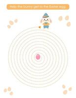 Tracing practice activity with cute bunny and Easter egg. Prewriting worksheet for preschool and pre kinder. Easter educational game vector