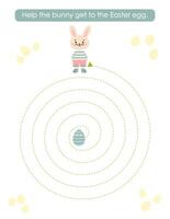 Tracing practice activity with cute bunny and Easter egg. Prewriting worksheet for preschool and pre kinder. Easter educational game. Tracing spirals vector