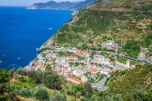 Arquitectura mediterránea tradicional de Riomaggiore, La Spezia, Liguria, Italia foto