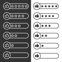 Set of customer review icons in line style, quality rating vector illustration isolated on white and black background, feedback, five stars business concept.