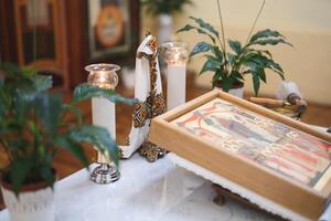 church accessories for the priest's service are made of gold photo