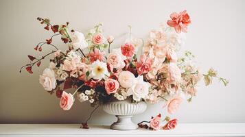 AI generated Floral arrangement with winter, autumn or early spring botanical plants and flowers photo