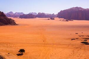 cauce Ron Desierto en Jordán. en el puesta de sol. panorama de hermosa arena modelo en el duna. Desierto paisaje en Jordán. foto