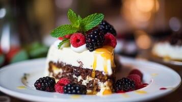 AI generated Christmas cake, holiday recipe and home baking, pudding with creamy icing for cosy winter holidays tea in the English country cottage, homemade food and cooking photo