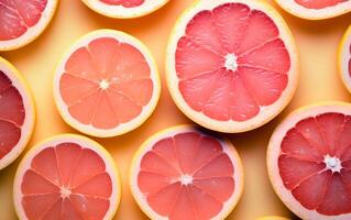 AI generated Fresh grapefruit texture over yellow background. photo