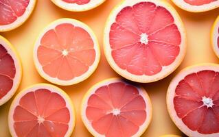 AI generated Fresh grapefruit texture over yellow background. photo