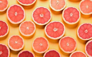 AI generated Fresh grapefruit texture over yellow background. photo