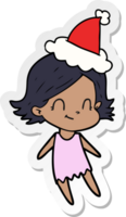 sticker cartoon of a friendly girl wearing santa hat png