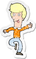 retro distressed sticker of a cartoon man dancing png