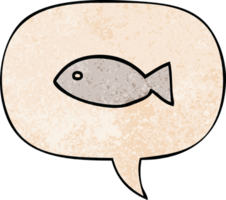 símbolo de pez de dibujos animados y burbuja de habla en estilo de textura retro png