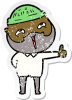 distressed sticker of a cartoon happy bearded man png