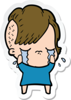 sticker of a cartoon crying girl png