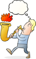 cartoon man blowing saxophone with thought bubble png