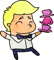 textured cartoon of a kawaii cute waiter png