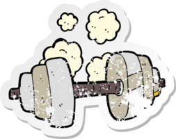 retro distressed sticker of a cartoon dumbbell png