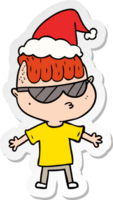 desenho de adesivo de um menino usando óculos escuros com chapéu de papai noel png