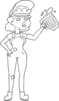 svart och vit tecknad serie hård arbetssätt kvinna med öl png