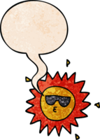 cartoon sun and speech bubble in retro texture style png