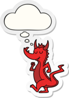 cartoon cute dragon and thought bubble as a printed sticker png