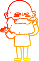 warm gradient line drawing cartoon man with beard frowning png