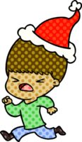 comic book style illustration of a stressed man wearing santa hat png