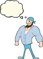 cartoon manly sailor man with thought bubble png