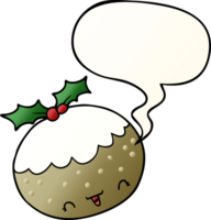 cute cartoon christmas pudding and speech bubble in smooth gradient style png