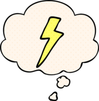 cartoon lightning bolt and thought bubble in comic book style png