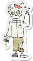 retro distressed sticker of a cartoon zombie png