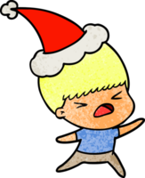 textured cartoon of a stressed man wearing santa hat png