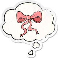 cartoon bow and thought bubble as a distressed worn sticker png