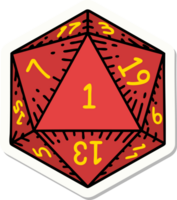 natural 1 d20 rollo de dados pegatina png