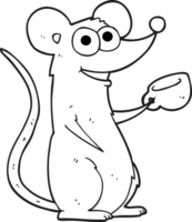 black and white cartoon mouse with cup of tea png