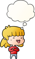 cartoon girl sticking out tongue and thought bubble in smooth gradient style png