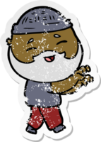 distressed sticker of a cartoon happy bearded man png