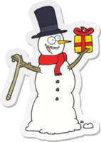 sticker of a cartoon snowman holding present png
