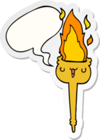 cartoon flaming torch and speech bubble sticker png