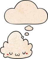 Linda nube de dibujos animados y burbuja de pensamiento en estilo de patrón de textura grunge png