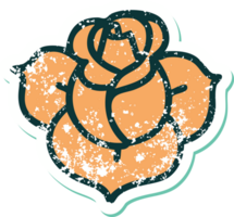 verontrust sticker tatoeëren stijl icoon van een bloem png