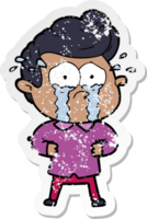 distressed sticker of a cartoon crying man with hands on hips png