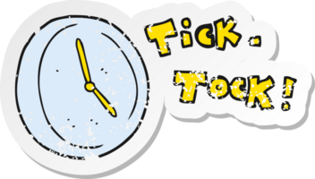 retro distressed sticker of a cartoon ticking clock png