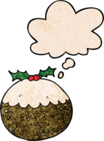 cartoon christmas pudding and thought bubble in grunge texture pattern style png